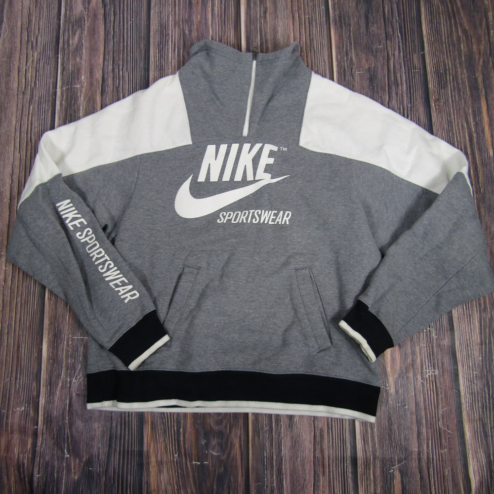 Nike Womens Small Gray White Archive Pullover Sweater Active Gym Workout Sport
